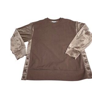 Athleta Retroplush Velvet Mixed Media Sweatshirt - Earthy Brown - Size S